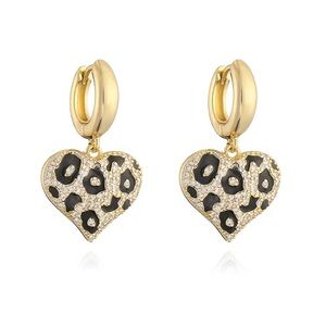 Wild Heart Leopard Drop Earrings in Black and Gold
